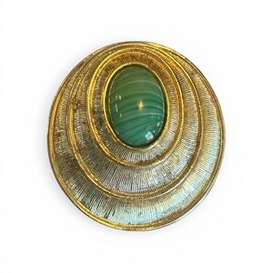Sarah Coventry Vintage Green Glass Cabochon Shell Brooch/Pendant